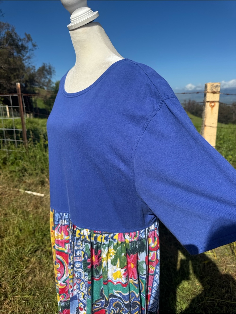 Vintage Carole Little  90s Y2K blue A line short sleeve maxi Day dress 3X - Picture 2 of 5